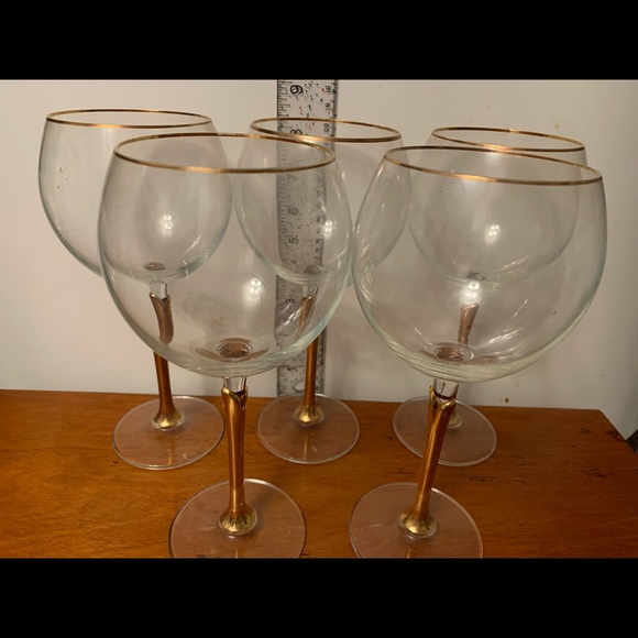 Vintage 16 oz Water/Wine Goblets Gold stem set/5 - Picture 1 of 7